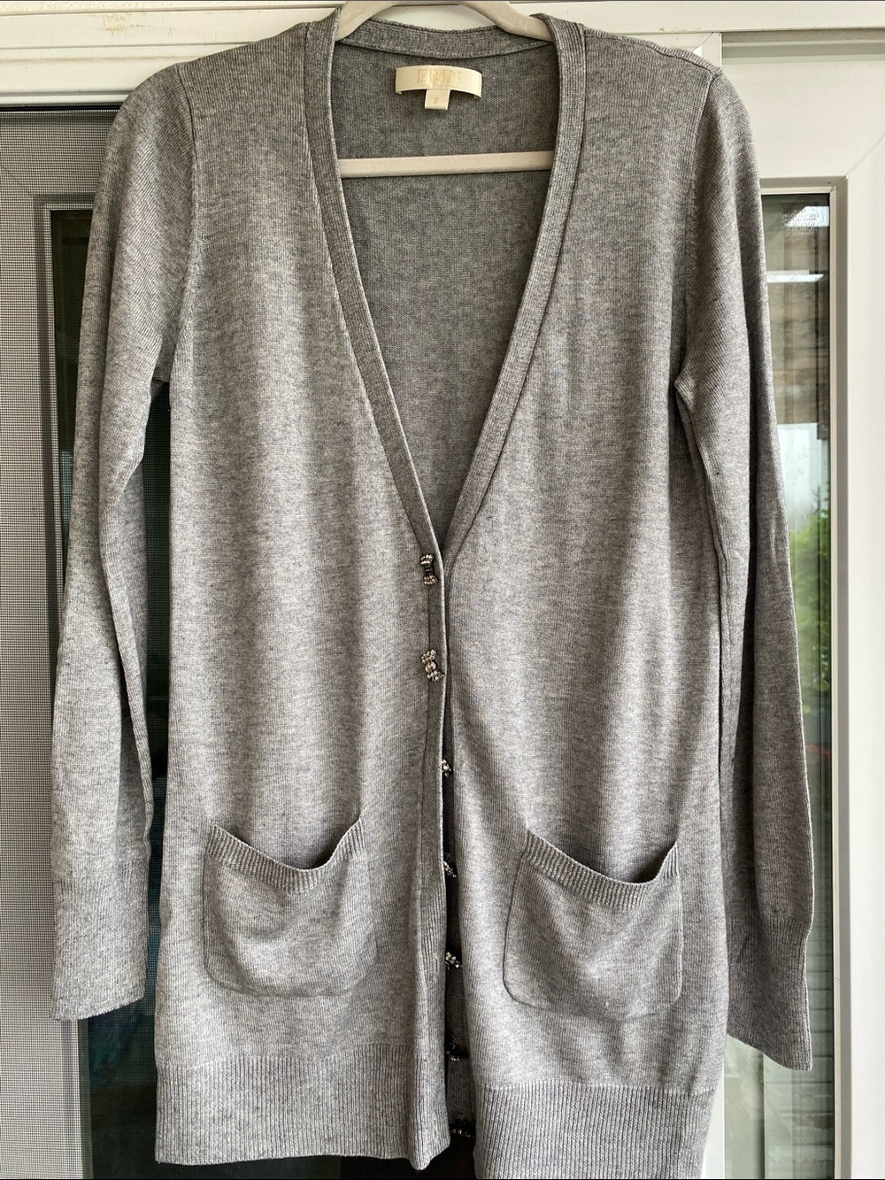 Erin by Erin fetherston Light Gray Women's V-Neck Long Cardigan Sweater